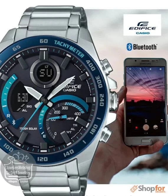 Bluetooth Analog-Digital Black Dial Men Watch Silver Metal Strap