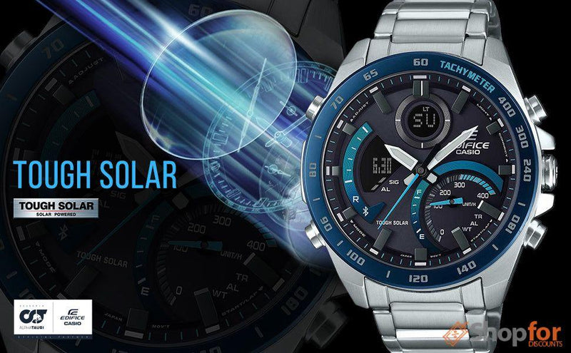Bluetooth Analog-Digital Black Dial Men Watch Silver Metal Strap