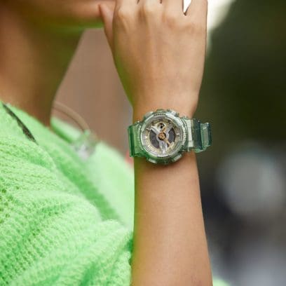 Metallic Shine Digital Analog Dial Green Transparent Resin Band