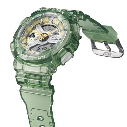 Metallic Shine Digital Analog Dial Green Transparent Resin Band
