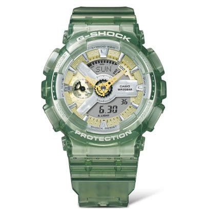 Metallic Shine Digital Analog Dial Green Transparent Resin Band