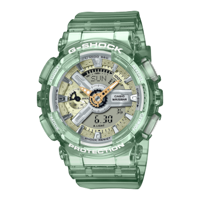 Metallic Shine Digital Analog Dial Green Transparent Resin Band
